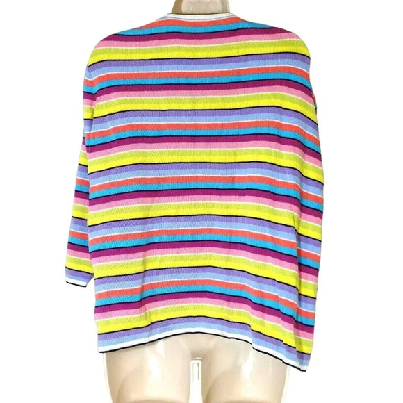 Designers Originals Open Front Ribbed Knit Cardigan Sweater Women Size L Stripe - Picture 2 of 5